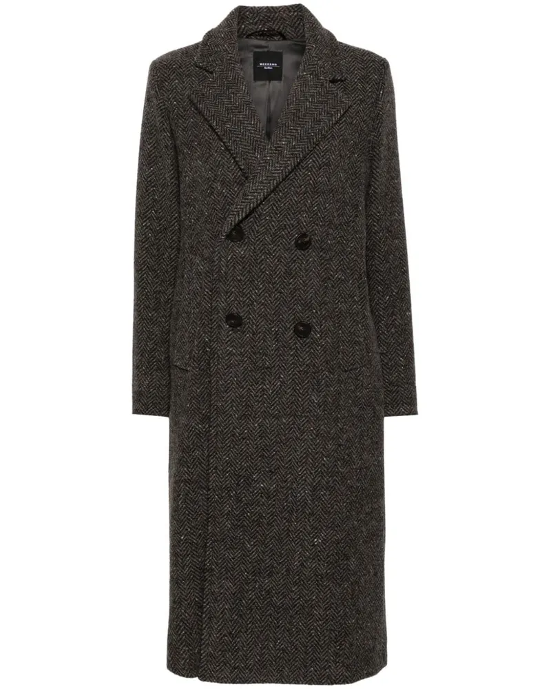 Max Mara Mantel mit Fischgrätenmuster - Grau Grau