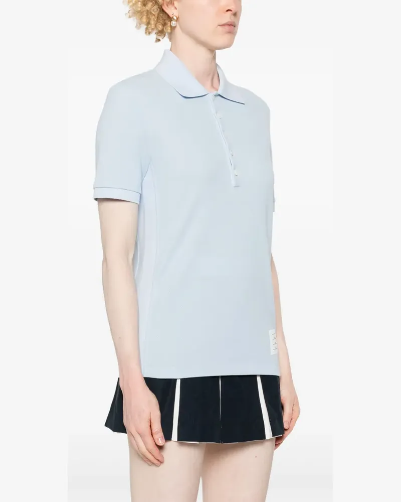 Thom Browne Gestreiftes Poloshirt mit Logo-Patch - Blau Blau