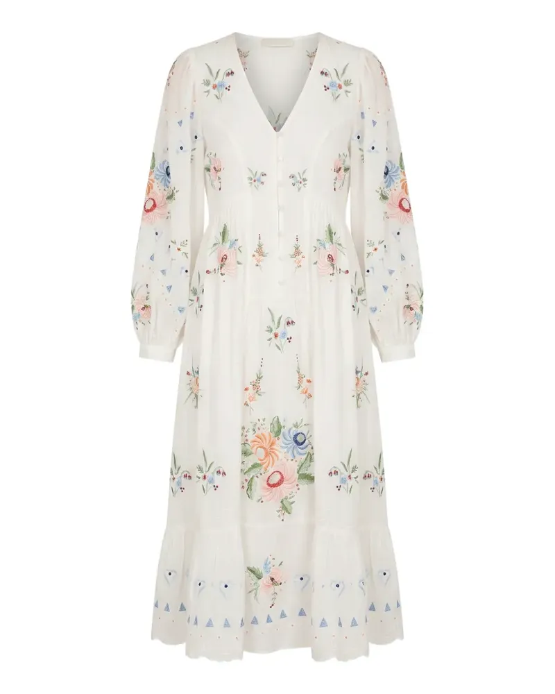 Sea Serafina floral-embroidered ruffled midi dress - Weiß Weiß