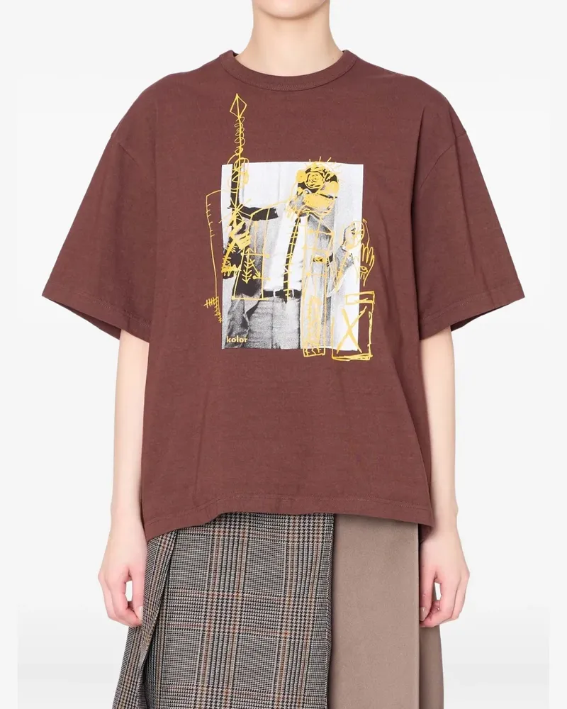 kolor T-Shirt mit grafischem Print - Braun Braun