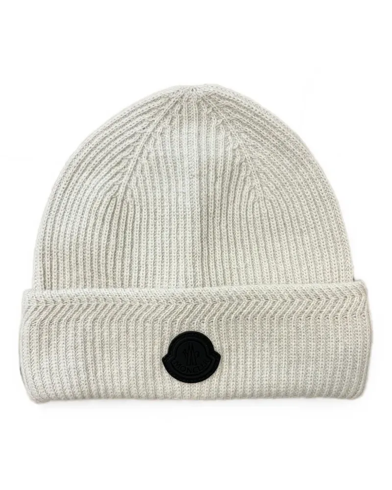 Moncler logo-patch ribbed-knit beanie hat - Nude Nude