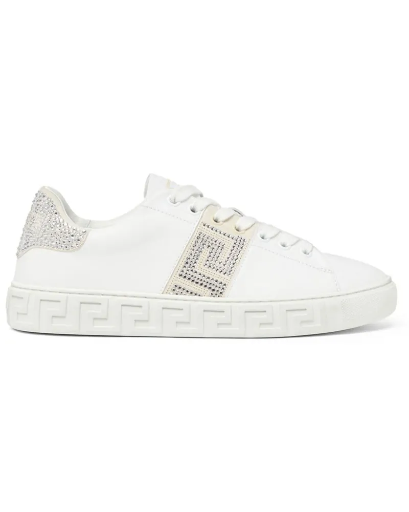 Versace Greca Crystal Sneakers aus Leder Weiß