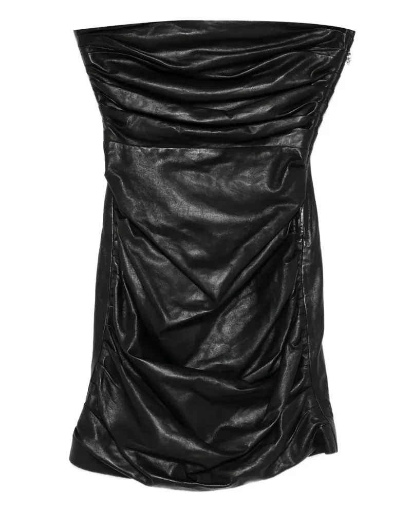 Amiri Gerafftes Minikleid aus Kalbsleder - Schwarz Schwarz