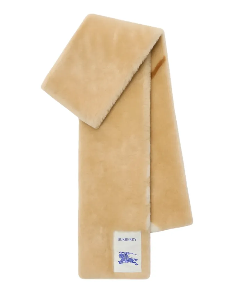 Burberry Equestrian Knight Design check shearling scarf - Nude Nude