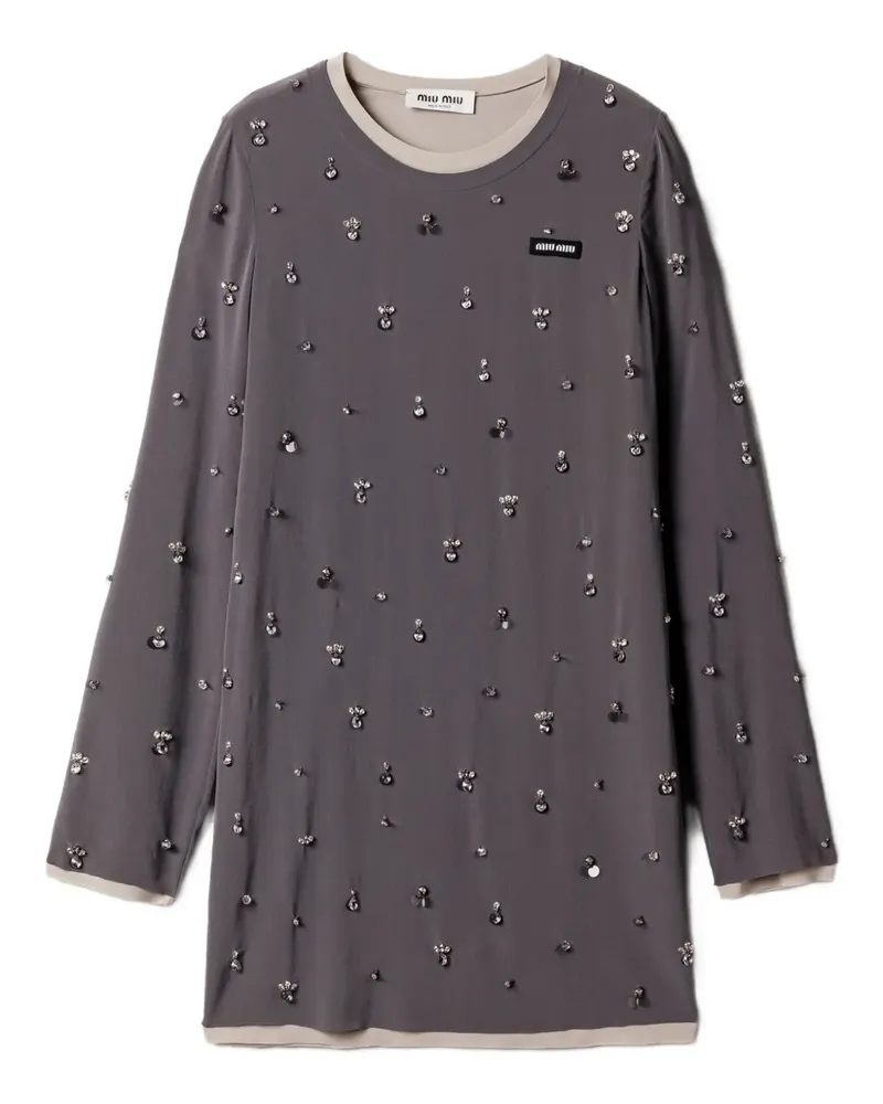 Miu Miu embroidered long-sleeve mini dress - Grau Grau