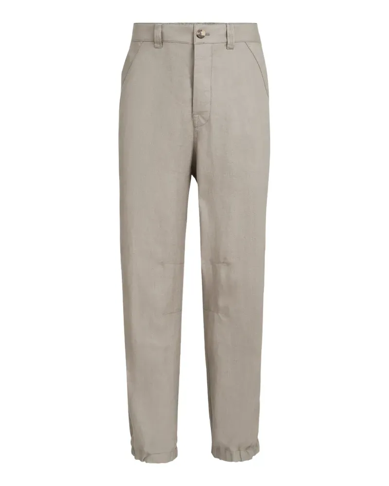 Brunello Cucinelli Hose aus Leinen-Micro-Chevron mit Kordelzug - Nude Nude