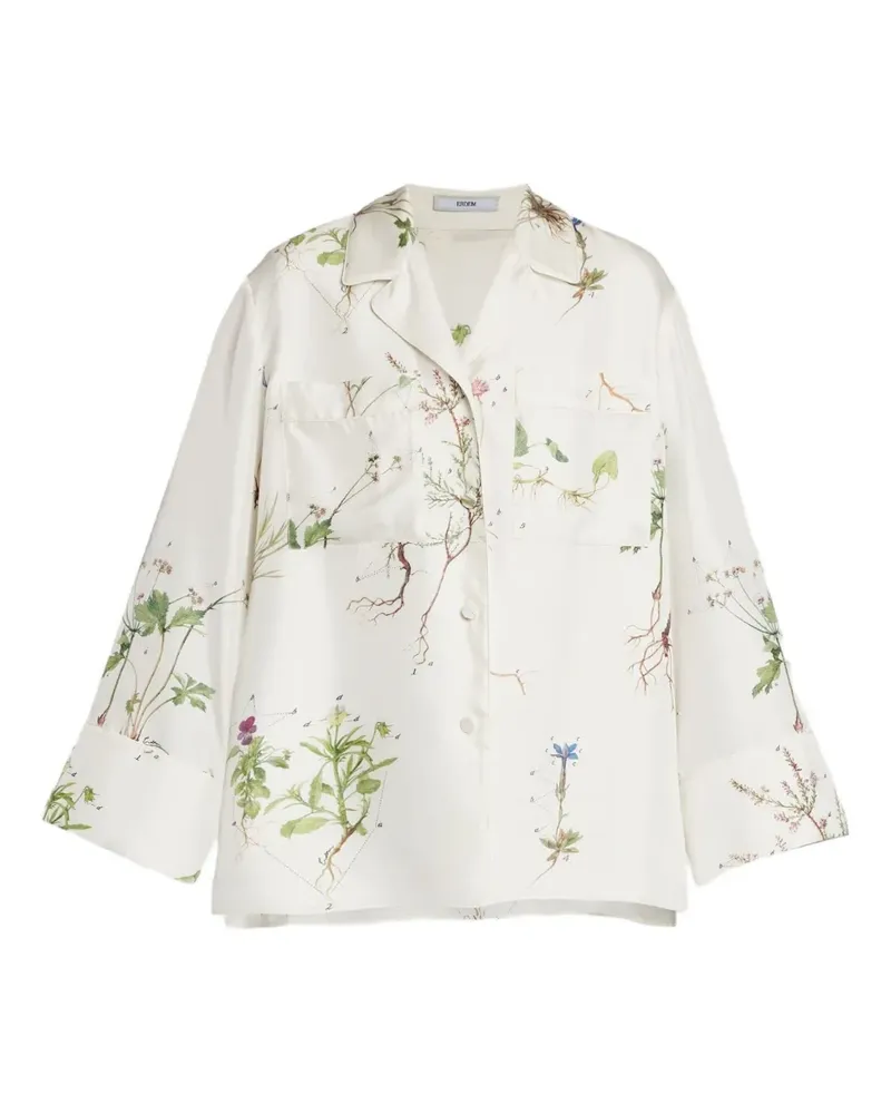 Erdem Seidenhemd mit Blumen-Print - Weiß Weiß