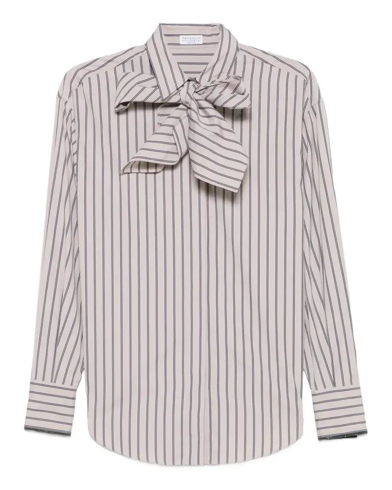 Brunello Cucinelli striped neck-tie shirt - Nude Nude