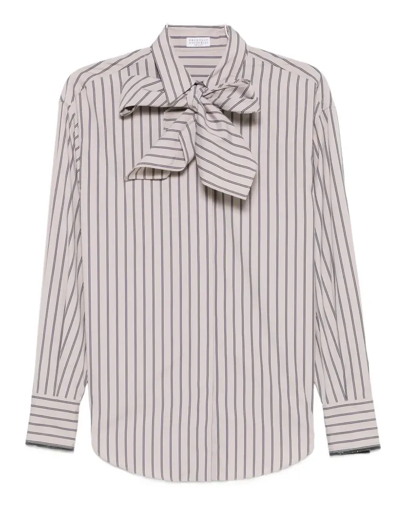Brunello Cucinelli striped neck-tie shirt - Nude Nude