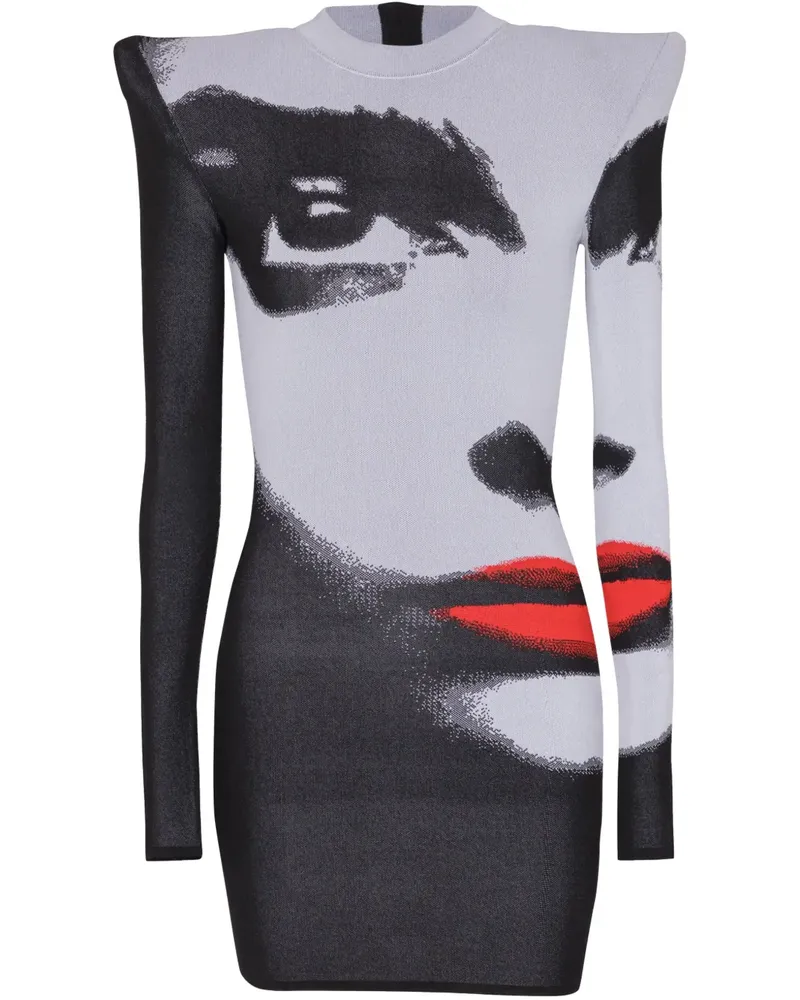 Balmain Minikleid mit Gesicht-Motiv - Weiß Weiß