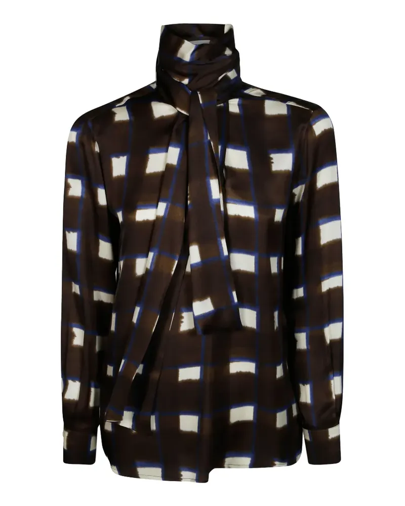 Incotex check-print pussy-bow blouse - Braun Braun
