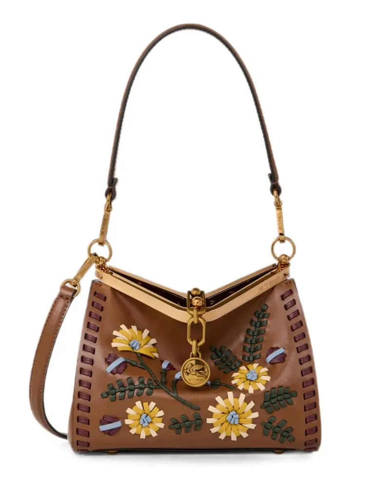 Etro Kleine Vela Ledertasche mit Flechtung und Blumenmotiv - Braun Braun