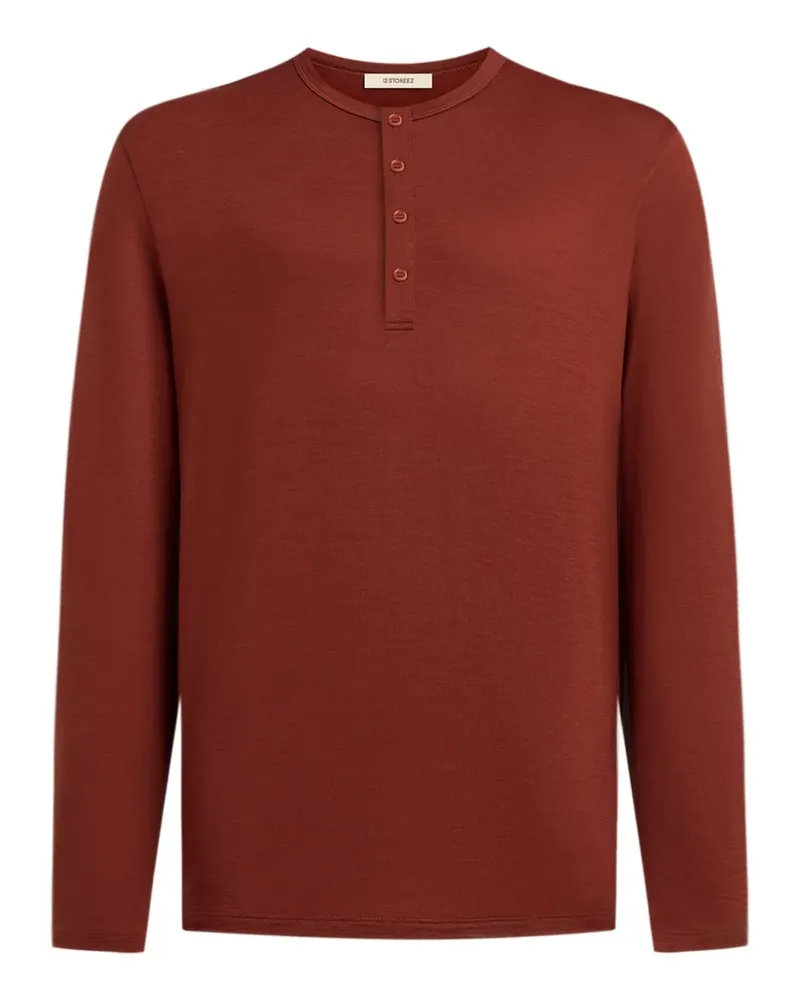 12 STOREEZ Klassisches Henley-Hemd - Rot Rot