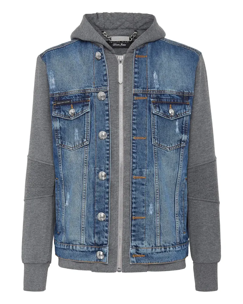 Philipp Plein Kapuzenjacke mit Jeanseinsätzen - Blau Blau