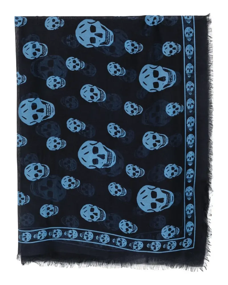 Alexander McQueen Ausgefranster Schal mit Totenkopf-Print - Schwarz Schwarz