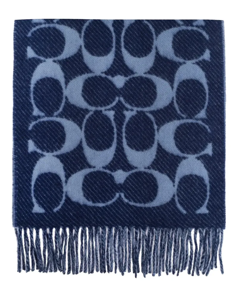 Coach logo fringed scarf - Blau Blau