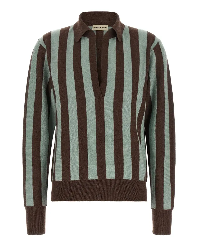 Alberto Biani striped cashmere polo shirt - Braun Braun