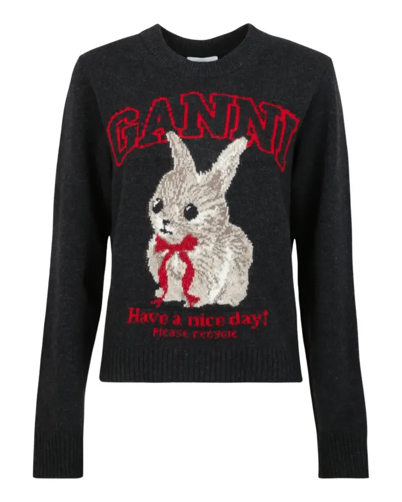 Ganni Pullover mit grafischem Intarsienmuster - Grau Grau