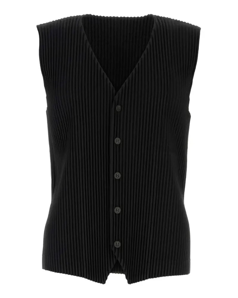 Issey Miyake pleated V-neck vest - Schwarz Schwarz