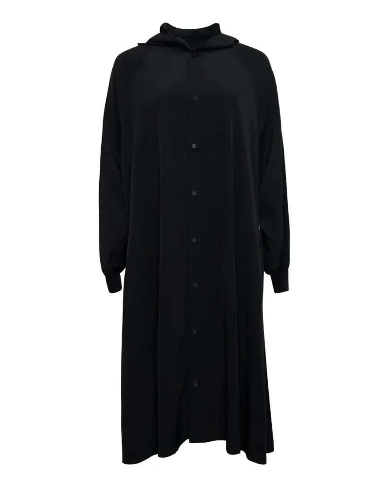 Yohji Yamamoto Midikleid mit Kapuze - Schwarz Schwarz