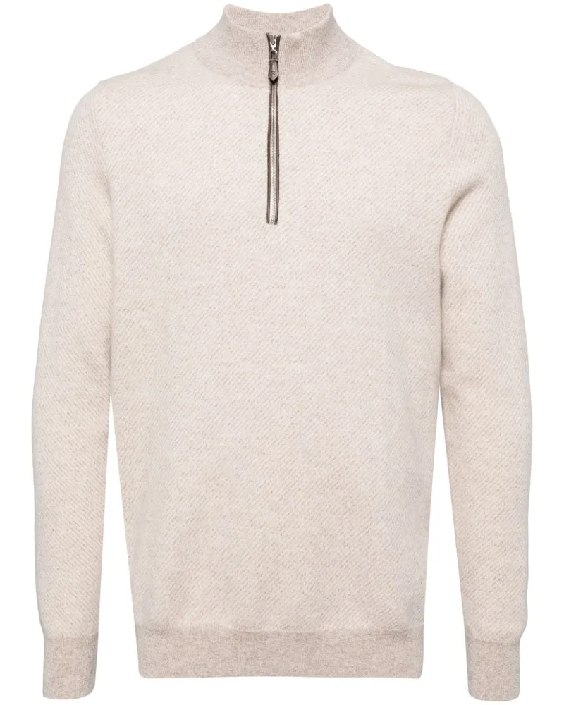 N.Peal Temple Jacquard-Sweatshirt mit kurzem Reißverschluss - Nude Nude