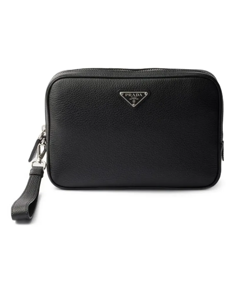 Prada Clutch mit Triangel-Logo - Schwarz Schwarz