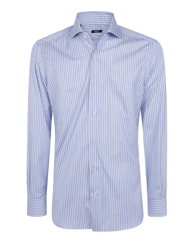 BARBA vertical-stripe long-sleeve cotton shirt - Blau Blau