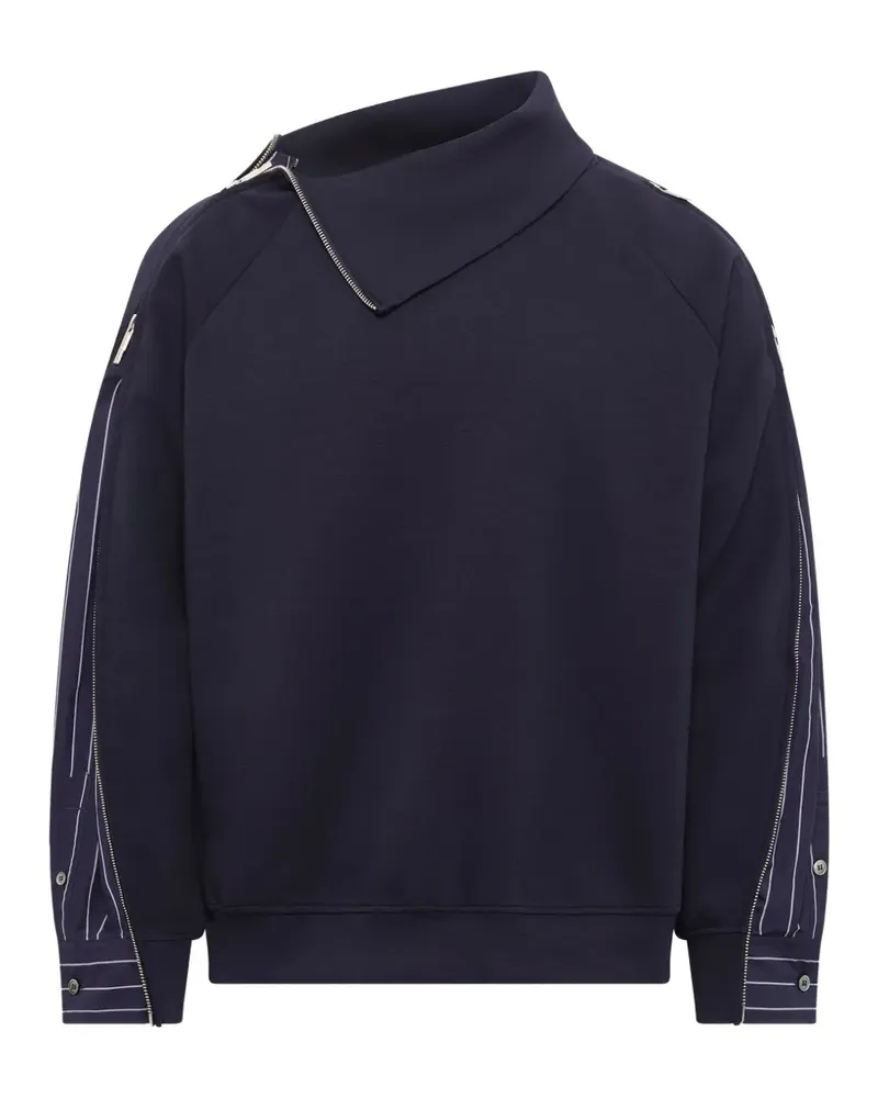 Feng Chen Wang stripe-detail panelled sweatshirt - Blau Blau