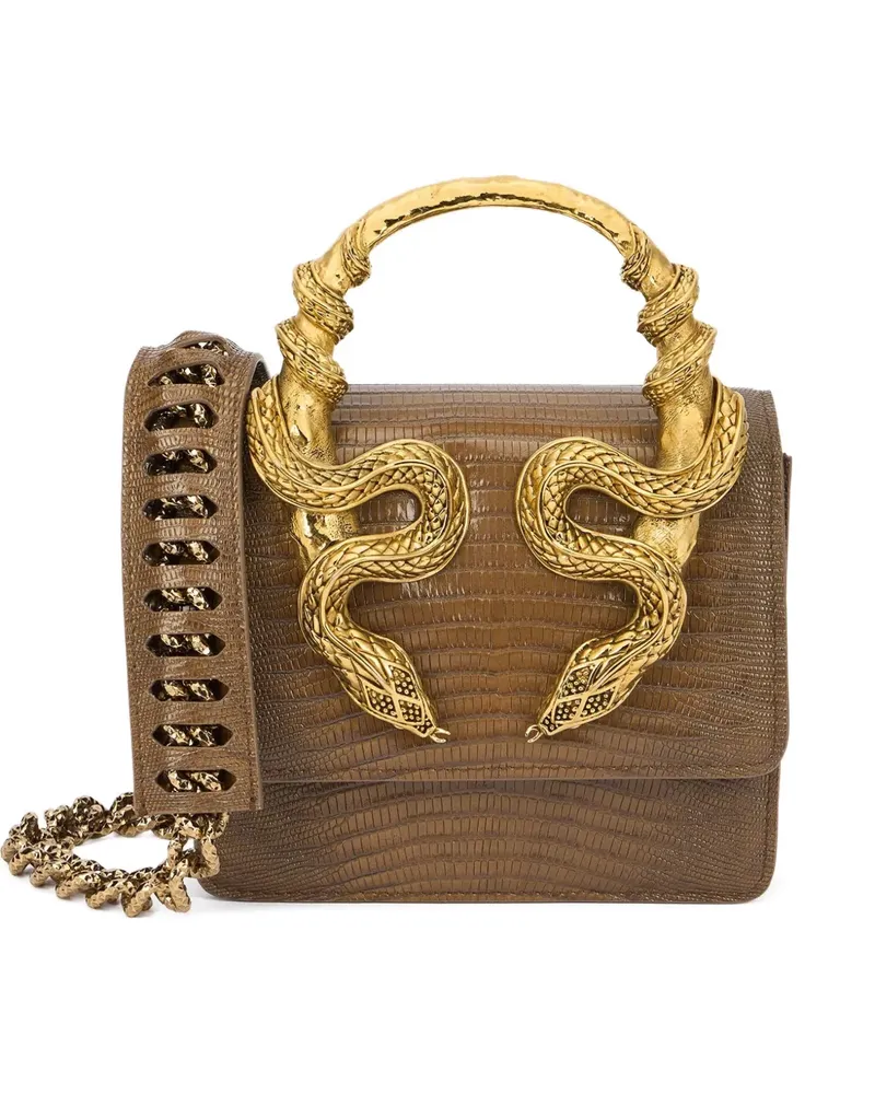 Roberto Cavalli Schultertasche mit Schlangenverzierung - Braun Braun