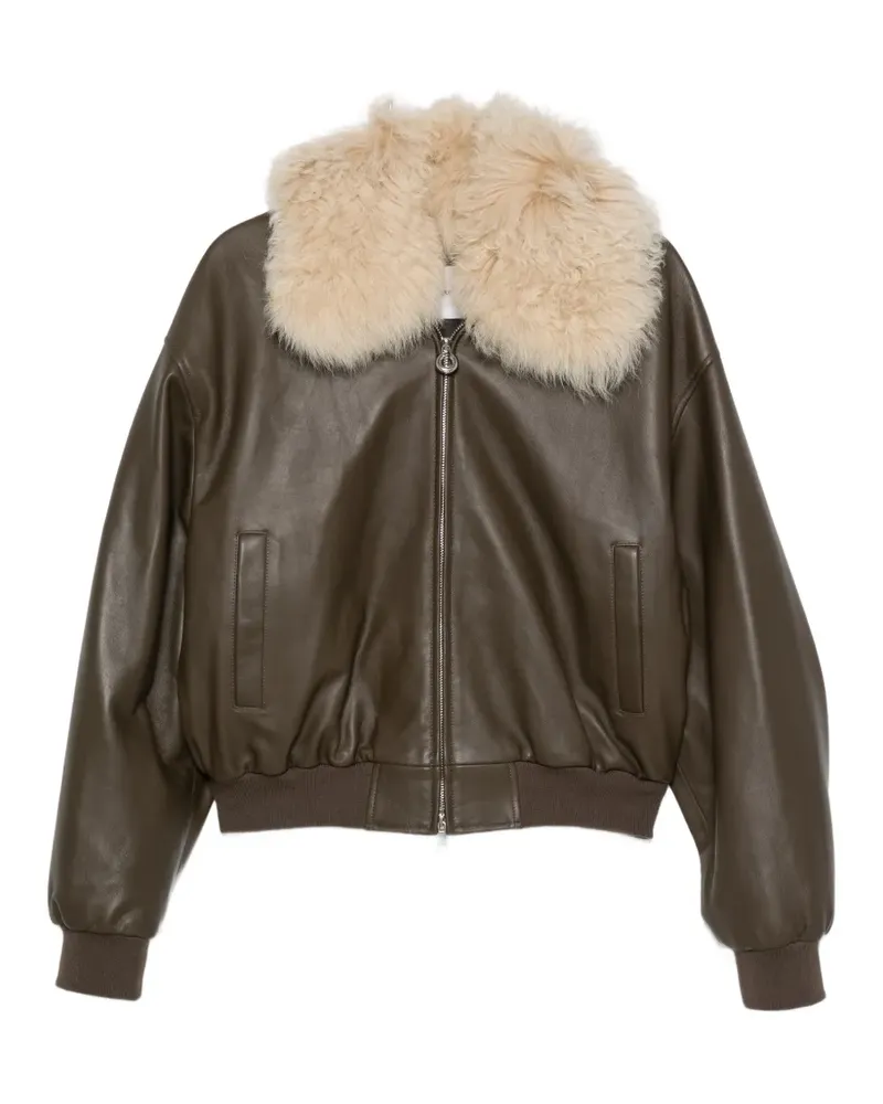Mauro Grifoni shearling-collar leather jacket - Grün Grün