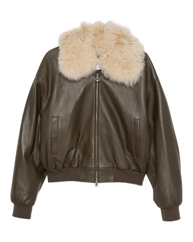 Mauro Grifoni Lederjacke mit Shearling-Kragen - Grün Grün