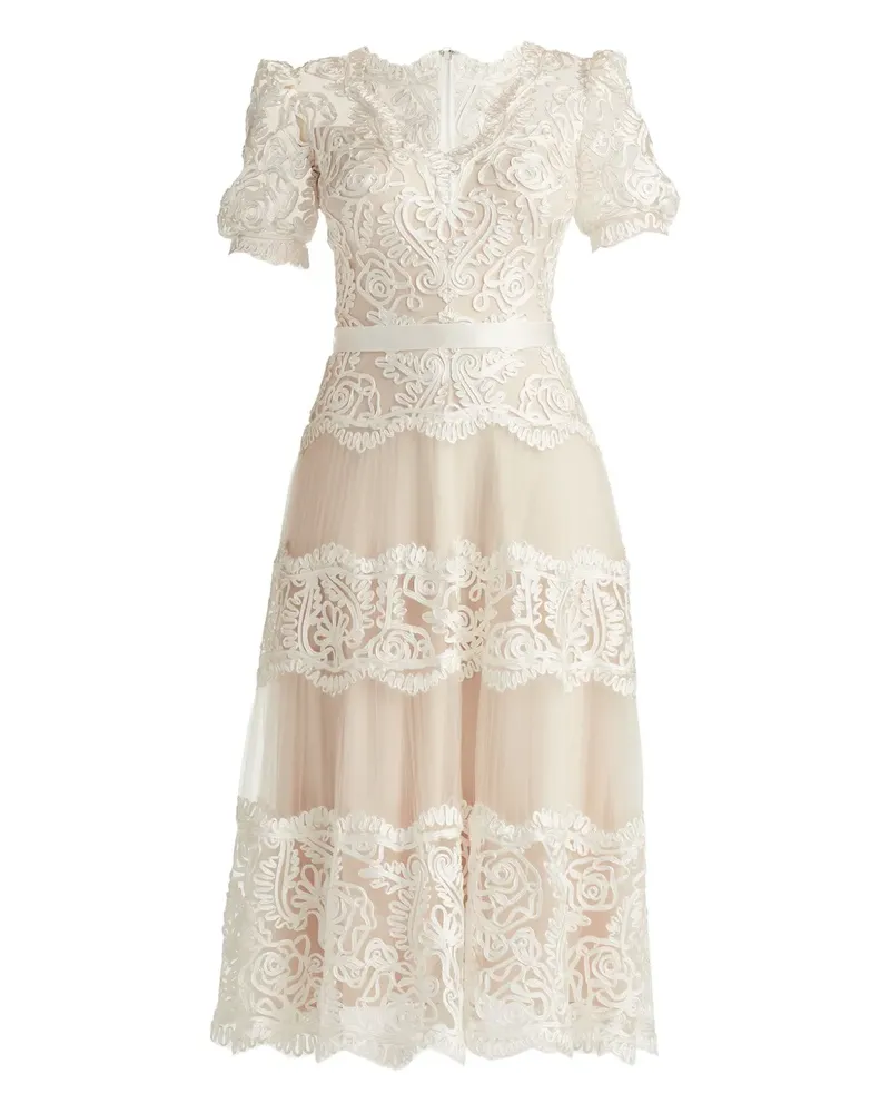 Tadashi Shoji Belline lace ribbon midi dress - Weiß Weiß