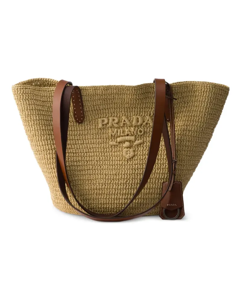 Prada Mittelgroße Häkel- und Ledertasche - Nude Nude