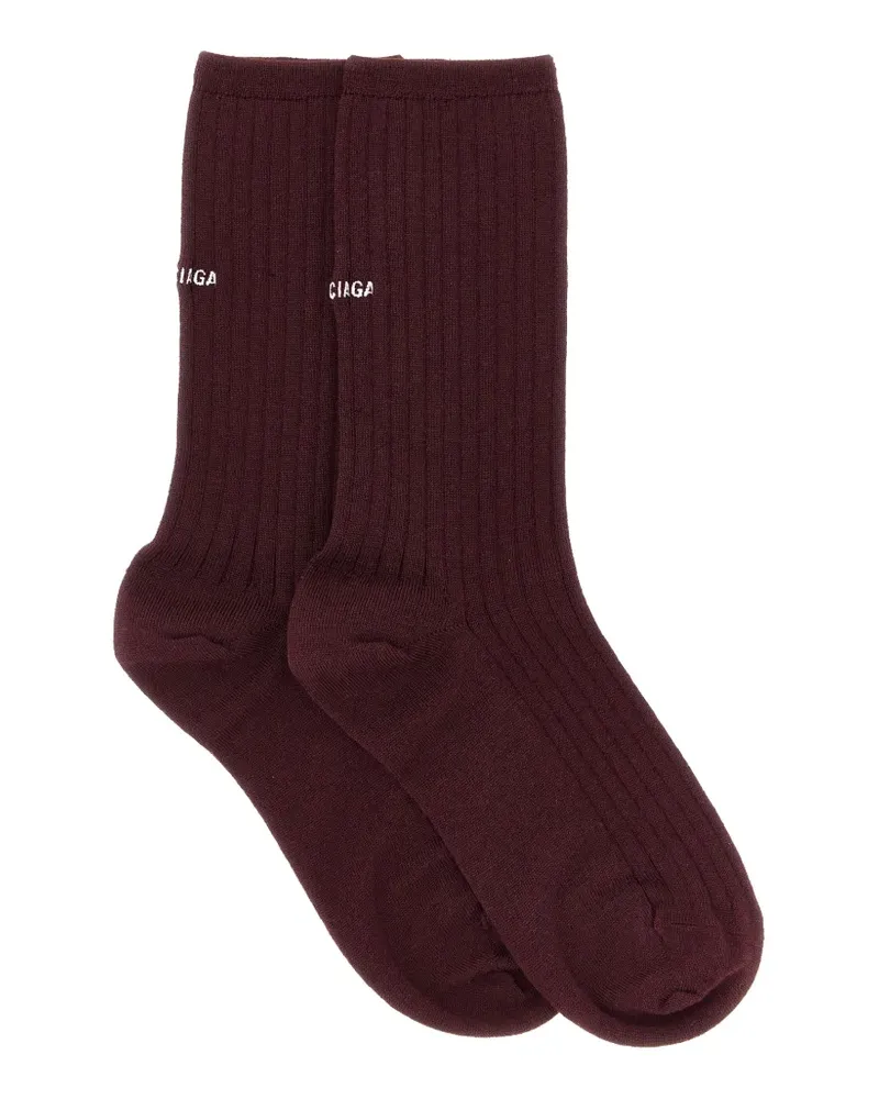 Balenciaga logo-embroidered ribbed socks - Rot Rot