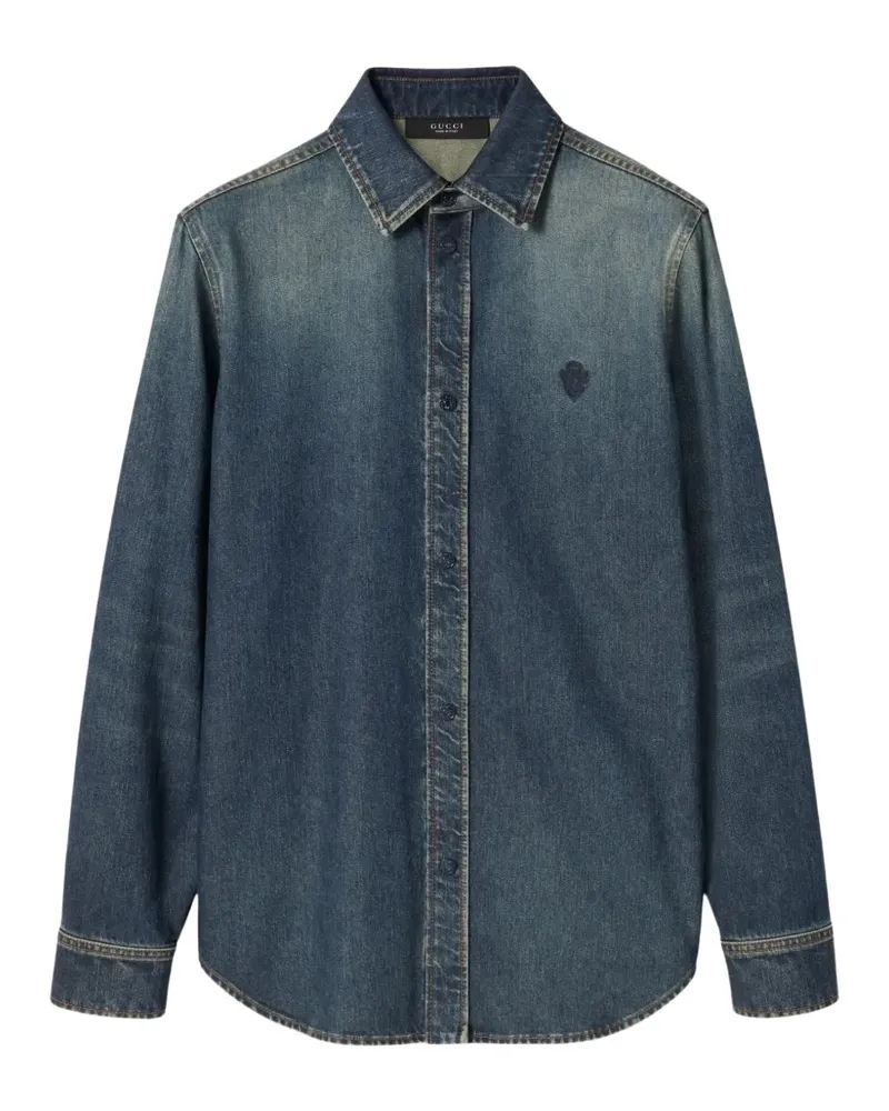 Gucci Crest-embroidered washed-effect shirt - Blau Blau