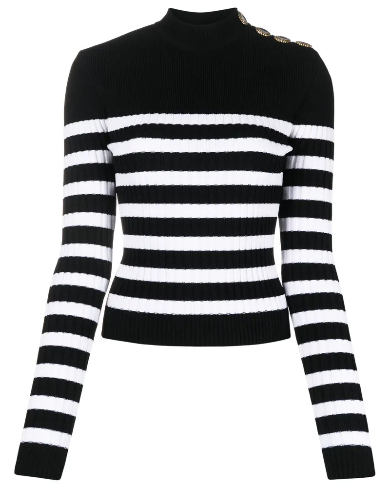 Balmain Gestreifter Rollkragenpullover Schwarz