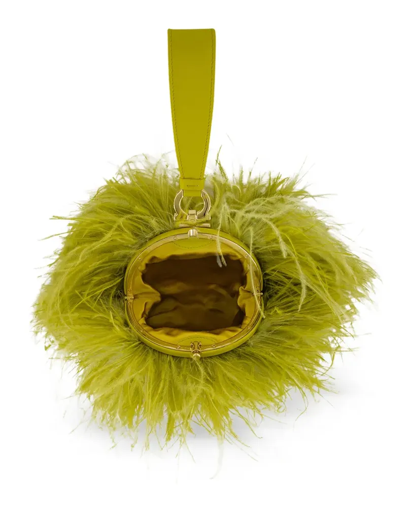 Ferragamo mini Double Gancini ostrich-feather clutch bag - Grün Grün
