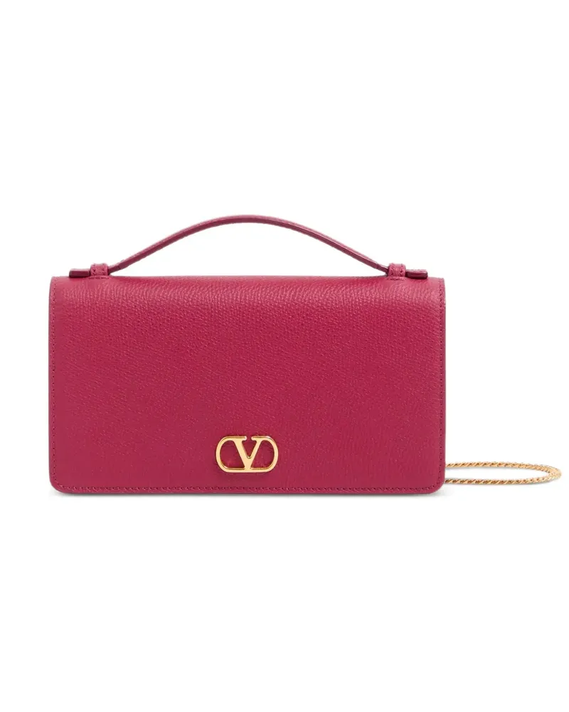 Valentino Garavani VLogo Signature Portemonnaie aus gekörntem Leder mit Kette - Rosa Rosa