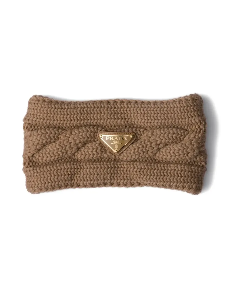 Prada Stirnband mit Zopfmuster und Triangel-Logo - Braun Braun