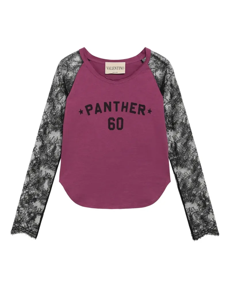 Valentino Garavani T-Shirt mit Spitzenärmeln und Logo-Print - Violett Violett