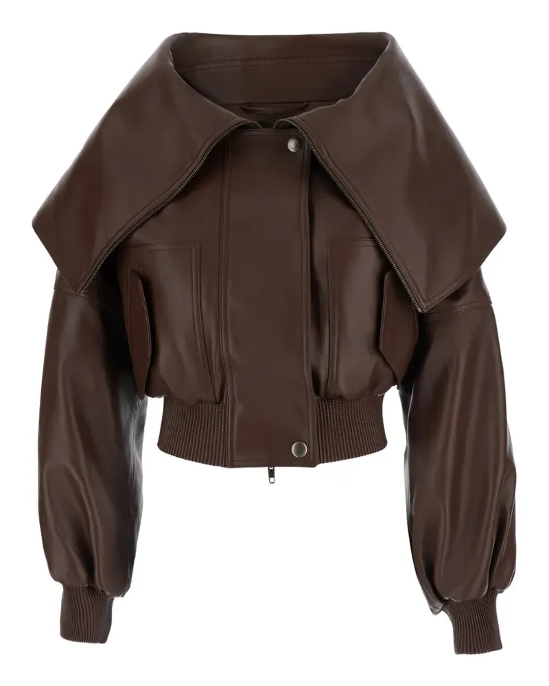 Balenciaga exaggerated-collar leather jacket - Braun Braun