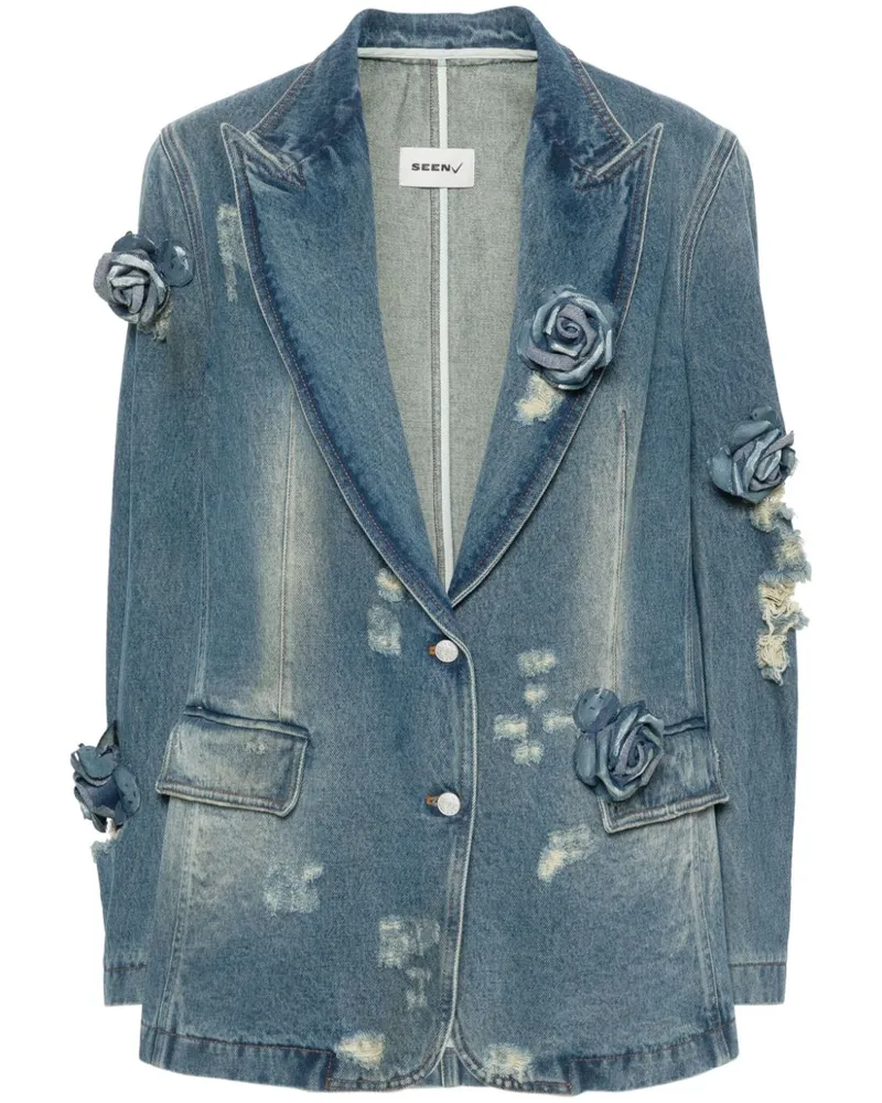 Seen Users Einreihiger Rose Jeans-Blazer Blau