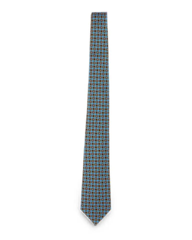 Kiton geometric-pattern seven-fold tie - Blau Blau