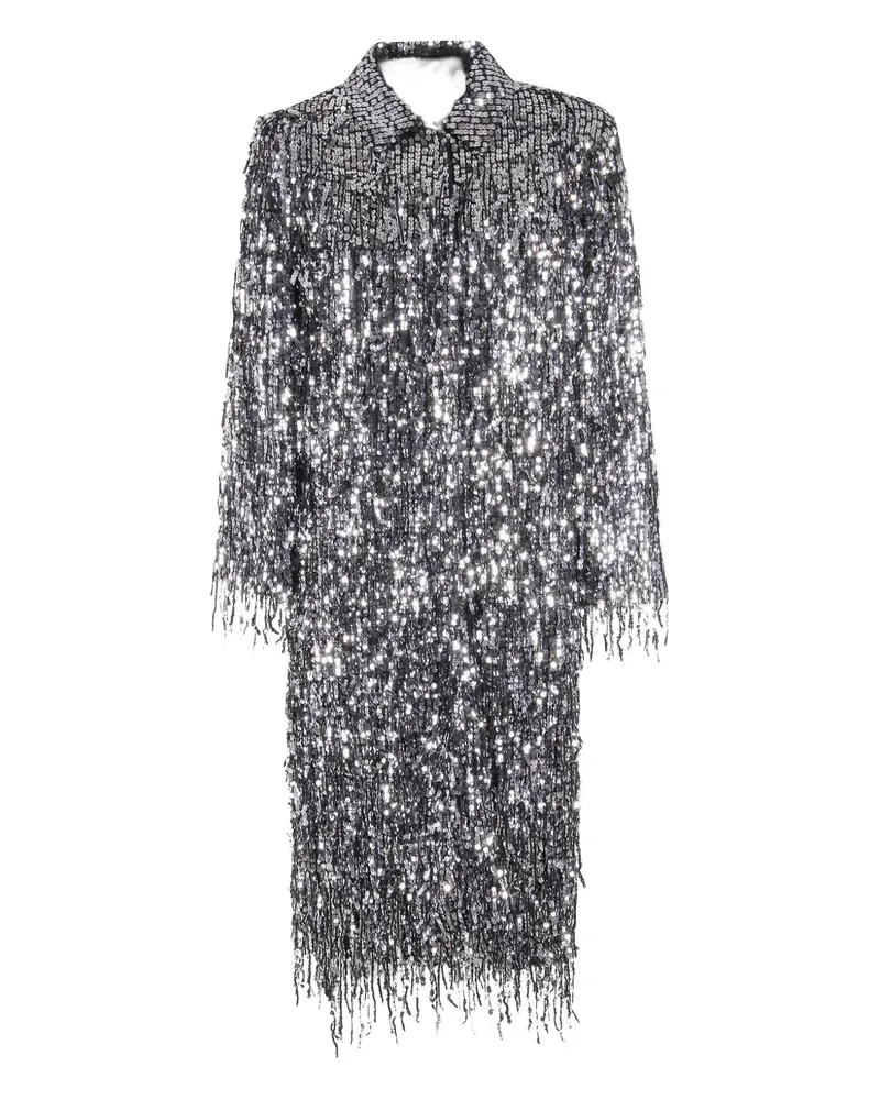Isabelle Blanche fringed sequinned coat - Silber Silber