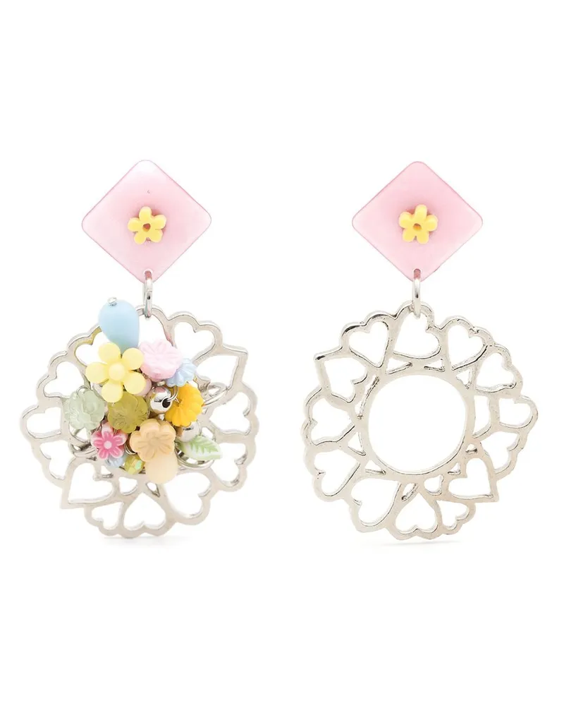 Amir Slama Hängeohrringe mit Blumenapplikation - Silber Silber