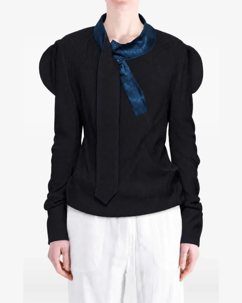 KIKO KOSTADINOV scarf-collar puffed-sleeve top - Schwarz Schwarz