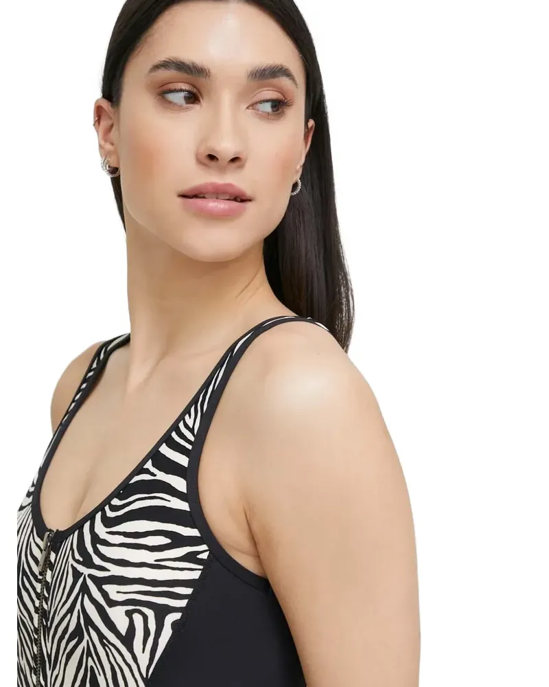 Michael Kors zebra-print zip-up swimsuit - Schwarz Schwarz