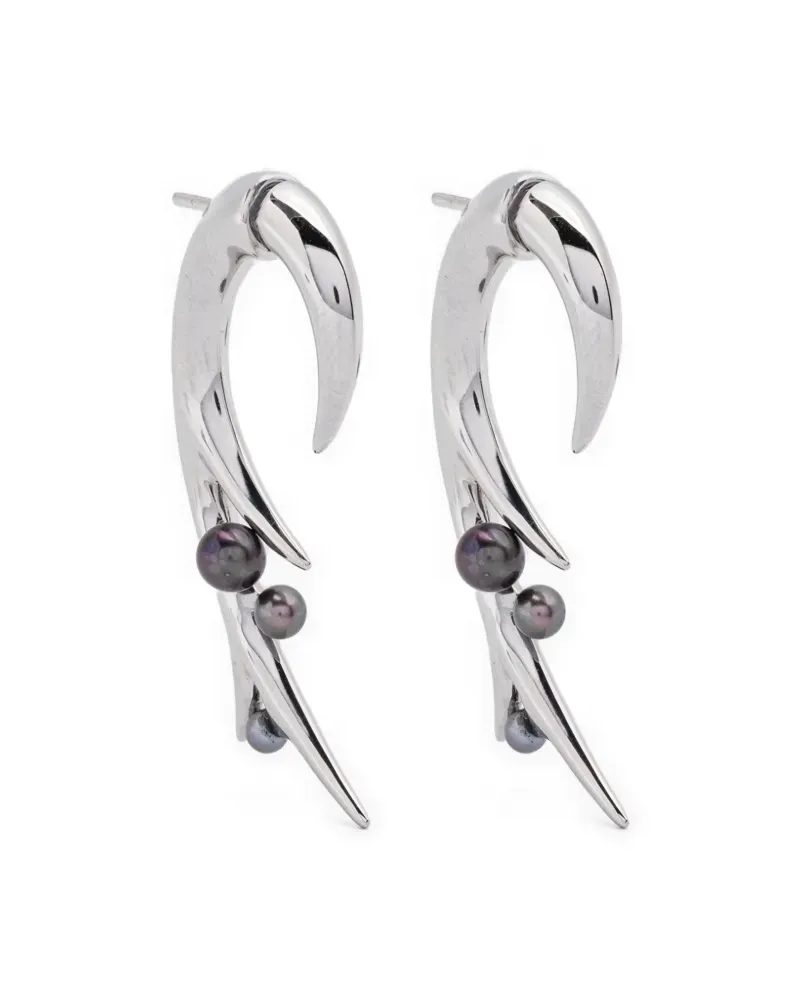 Shaun Leane large hooked black pearl earrings - Silber Silber