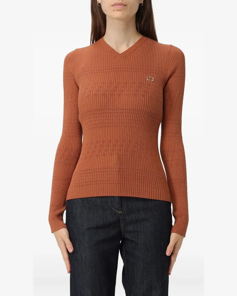 Twin-Set Gerippter Strickpullover - Braun Braun