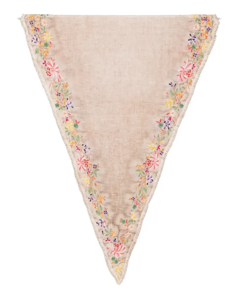 Faliero Sarti floral-embroidered frayed scarf - Nude Nude